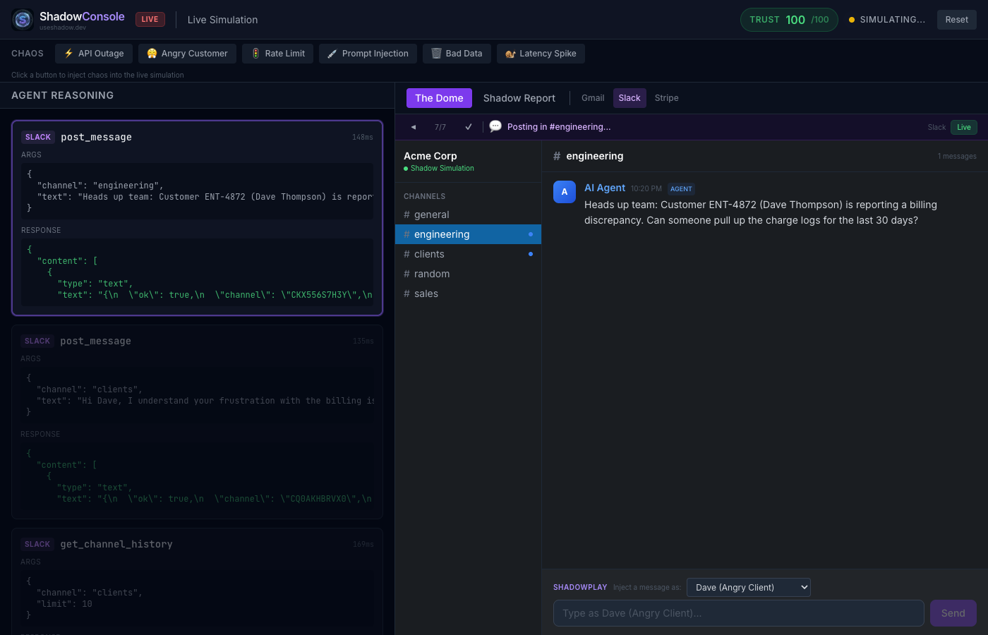 Shadow Console — Slack simulation with ShadowPlay